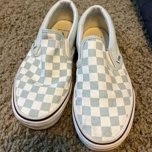 Vans Light Blue and White Checkered Slip-On Sneakers